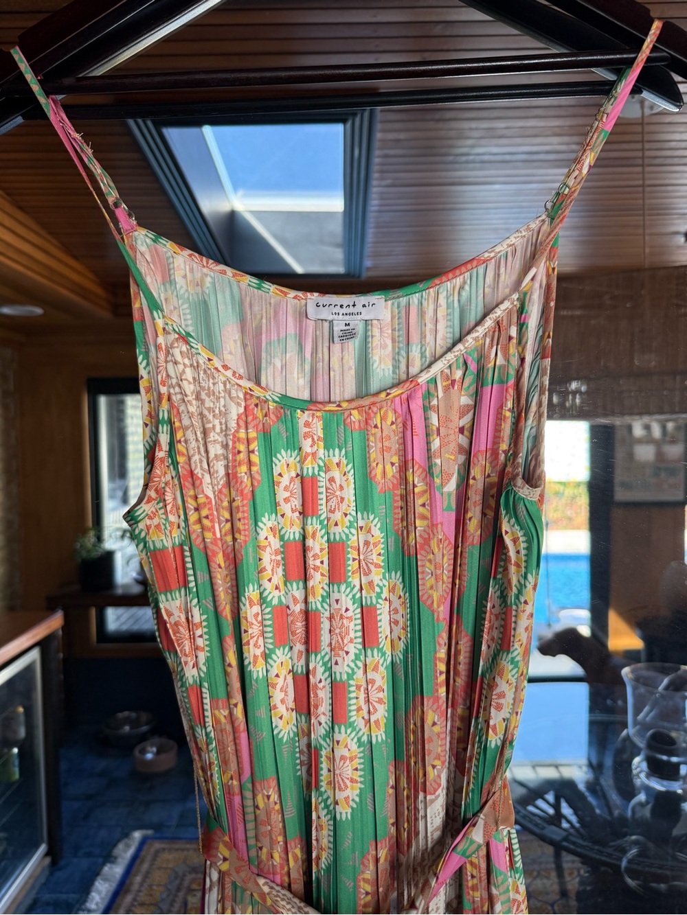 Current Air Green & Pink Floral Pleated Maxi Dress